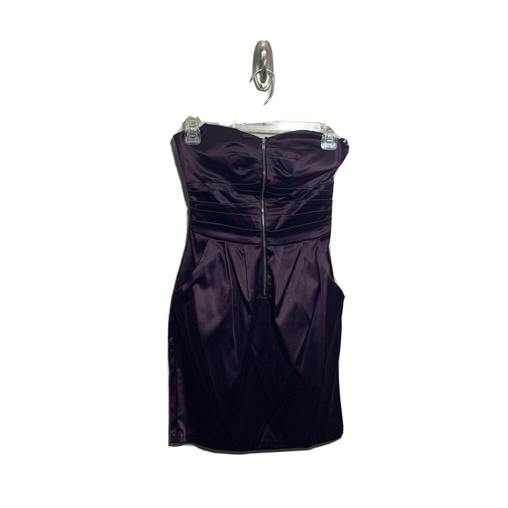 P & S USA Purple Satin Strapless Dress Front Zipper w Pockets Sz Small S Stretch